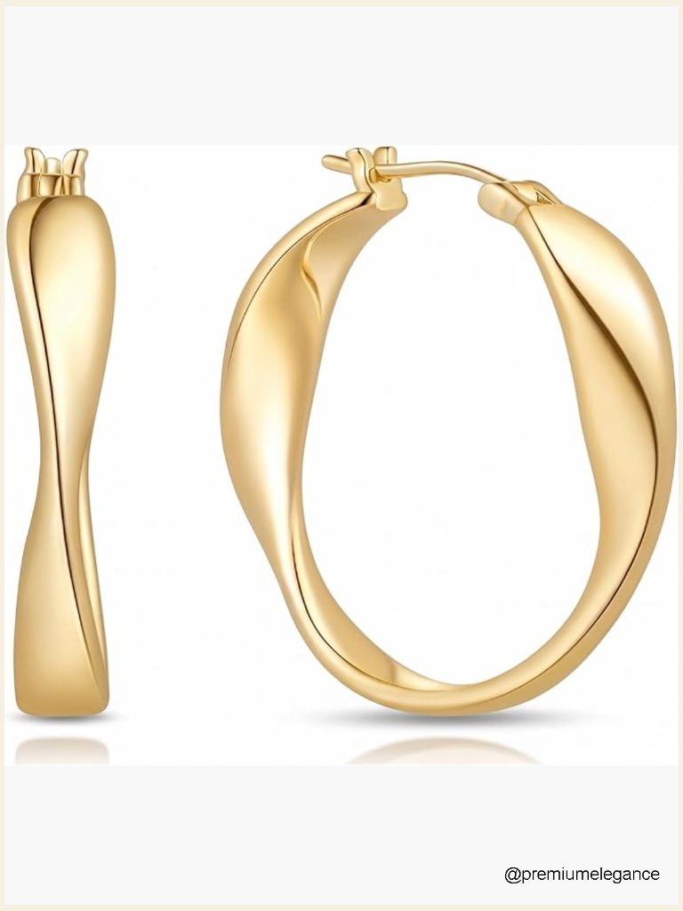 14k Gold Twisted Hoop Earrings Lightweight Elegant 25mm 30mm